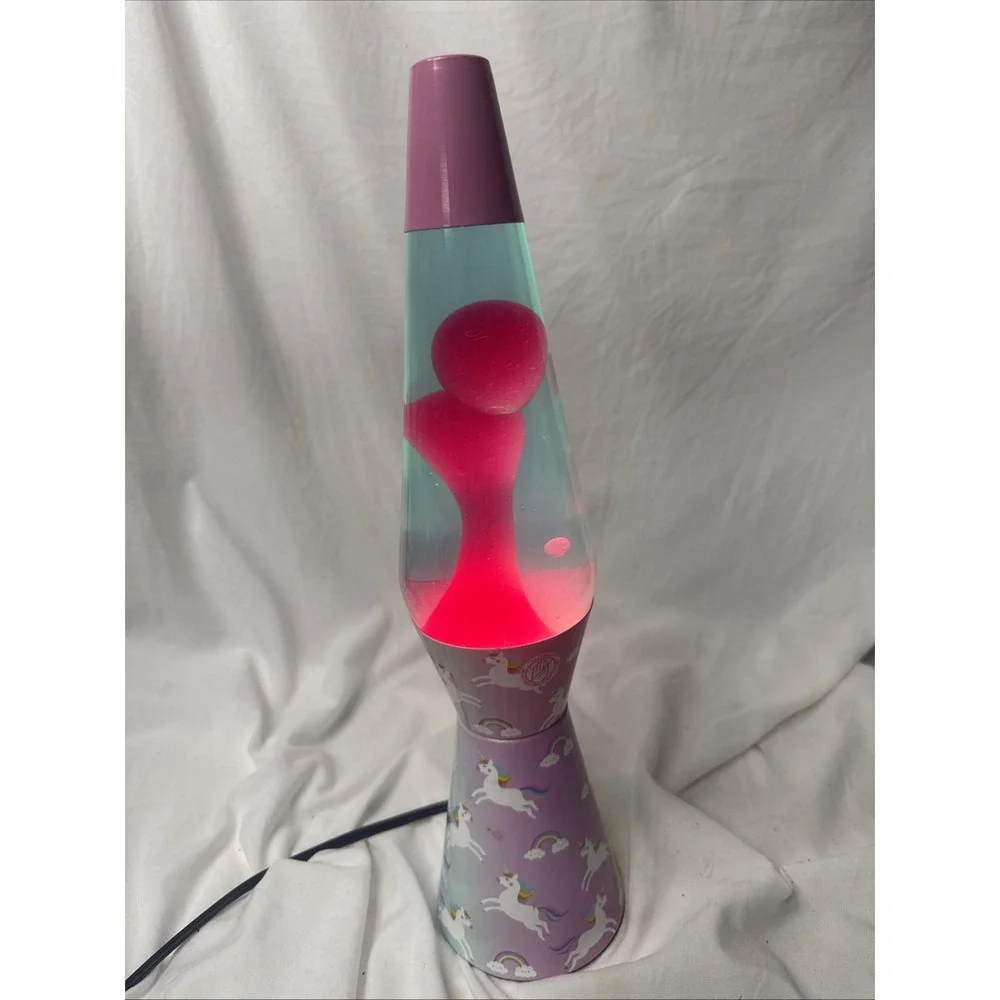 Unicorn Rainbow Lava Lamp  Pink Multicolor base Pink Lava Blue Liquid 16